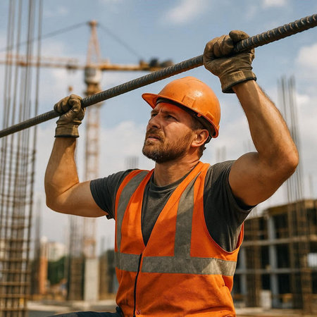 Portrait of a construction worker at work on a construction site.