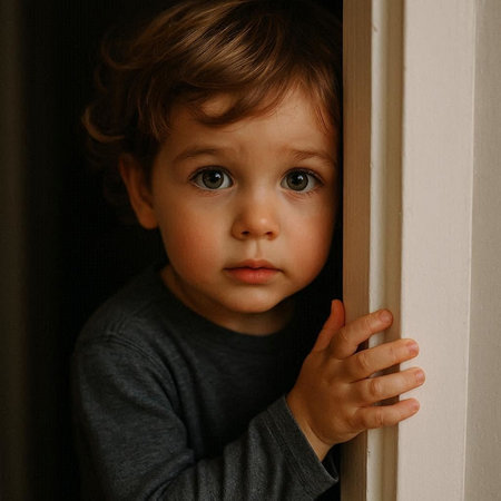 Portrait of a cute little boy looking out of the window.