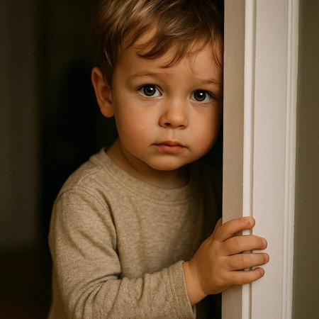 Portrait of a little boy in a room on a dark background