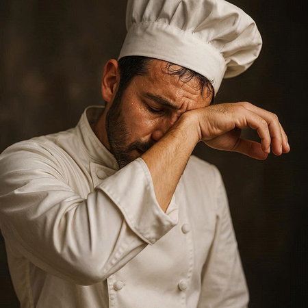 Portrait of a male chef in a white uniform and hat.