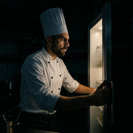 Portrait of a male chef standing in the kitchen of a restaurant.