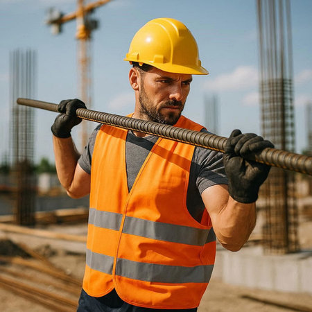 Portrait of a construction worker at a construction site. Construction worker