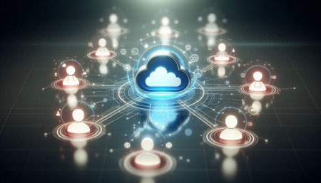 Cloud computing concept with social media icons on dark background 3D rendering