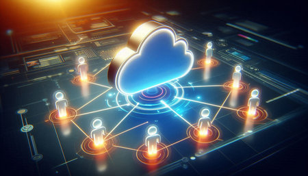 Cloud computing technology concept. 3d rendering toned image double exposure