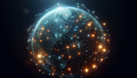 Global network connection over the world. 3D rendering. Elements of this image furnished by NASA