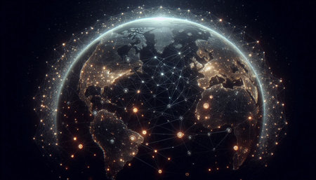 Global network connection covering the earth. 3D rendering Elements of this image furnished by NASA