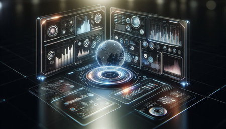 Futuristic HUD interface on virtual screen 3D rendering elements of this image furnished by NASA