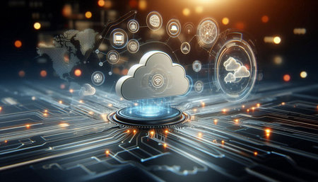 Cloud computing technology concept. 3d rendering toned image double exposure