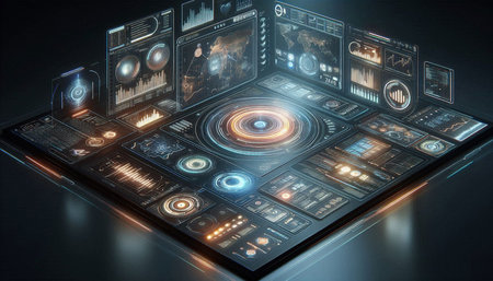 Futuristic HUD interface on digital tablet 3D rendering elements of this image furnished by NASA