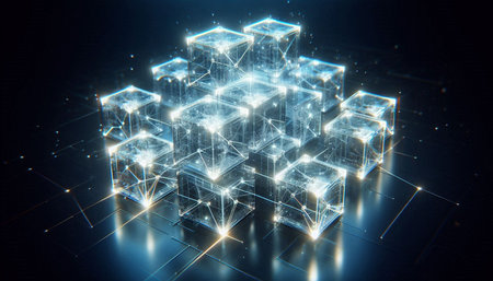Abstract 3d rendering of cube with glowing lines. Futuristic background.