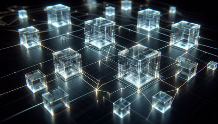 Futuristic 3d rendering of a technological background with glowing cubes
