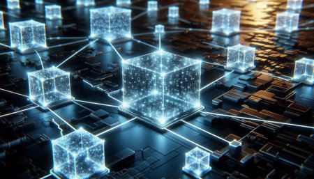 3D rendering of abstract digital technology background, circuit board with cubes