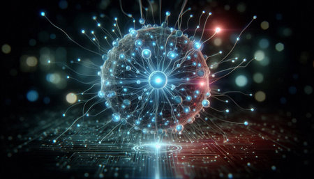 3D rendering of a human brain with neuron and circuit board background