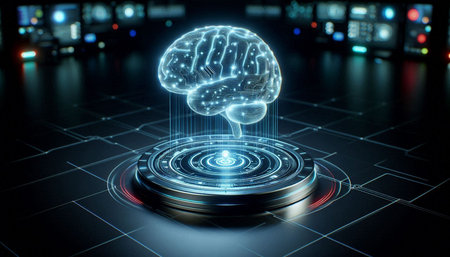 3d rendering of artificial intelligence concept with human brain on black background