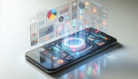 Futuristic interface on a mobile phone. 3d rendering.