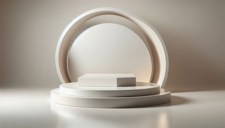 3d render, abstract minimal geometric forms. Glossy white podium for your design