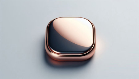 A 3d render of a shiny metal button on a solid background