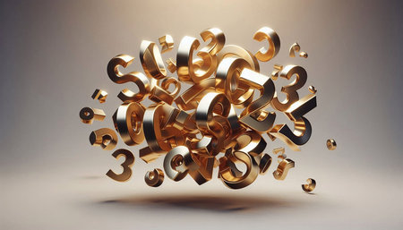 3d rendering of a lot of golden numbers in a circle on a gray background
