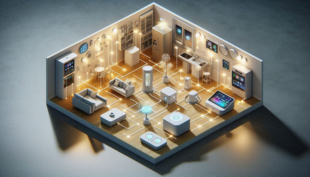 3d illustration of an isometric city with electronic devices and buildings