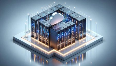 Data center concept. 3d rendering isometric data center with servers