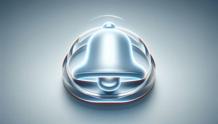 3d rendering of a bell in a round glass plate on a gray background