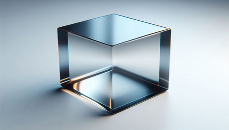 3d rendering of a glass cube on a white background with shadow