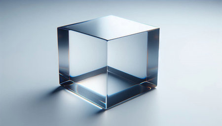 3d render of a glass cube on a white background with shadow