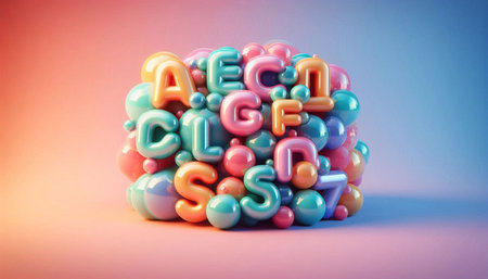 Colorful 3d rendering of multicolored alphabets