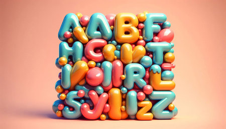Alphabet made of colorful plasticine on pink background. 3d renderingの写真素材