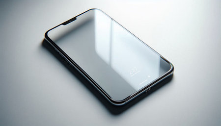 Smartphone with shadow on white background, closeup of mobile phone