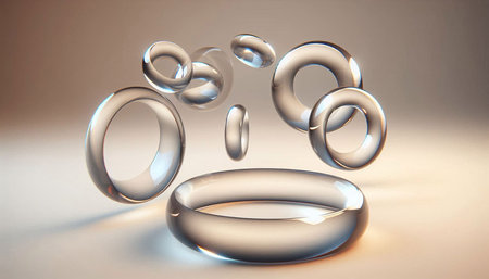Transparent rings on a white background. 3d rendering. Computer digital drawing.