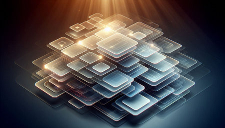 Glowing squares in space, computer generated abstract background, 3D rendering