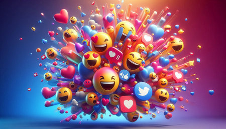 3d illustration of social media with emoji faces. 3d rendering