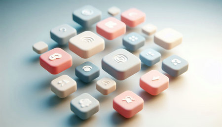 Keyboard with different symbols of the Internet on a white background.