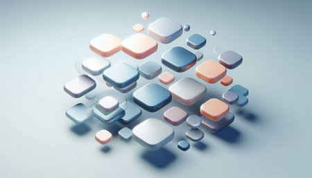 3d illustration of abstract geometric composition with blue and orange cubes.