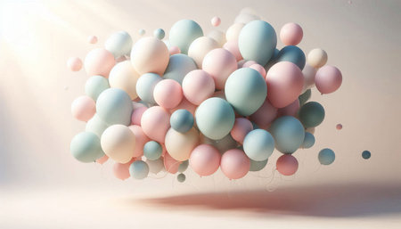 Colorful balloons floating in the air. 3d render illustration.