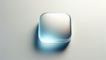Transparent square button on a white background. 3D rendering.