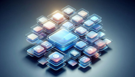 Futuristic technology background with media icons. 3D Rendering