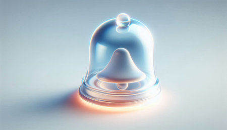 3d rendering of a transparent bell on a light blue background.