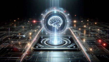 Digital brain hologram over circuit board 3D rendering elements of this image furnished by NASA
