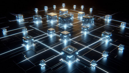 3d rendering of abstract technology concept with circuit board and glowing lights