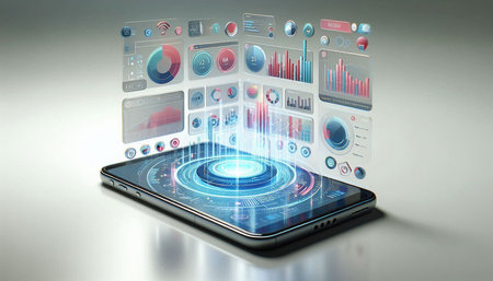 View of a Business interface displayed on a futuristic interface - 3d rendering
