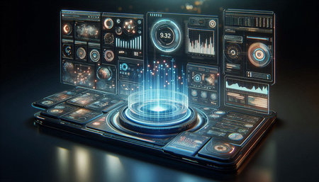 Futuristic touch user interface on mobile phone 3d render illustration