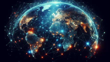 Global network connection covering the earth 3D rendering elements of this image furnished by NASA