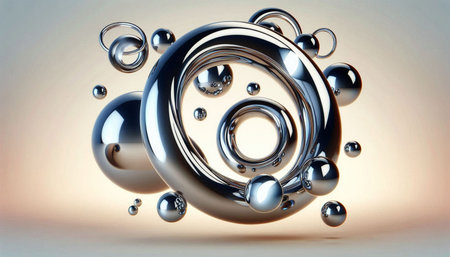 3d illustration of metallic spheres in the form of spirals.