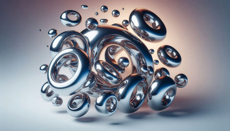 3d rendering of abstract metallic spheres in empty space. Futuristic background.