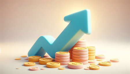 3d render of coin stack and growing arrow. Financial success concept