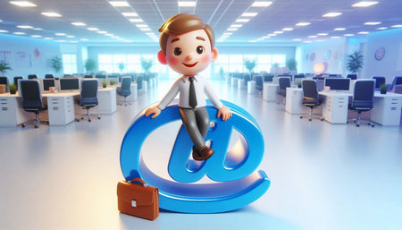 businessman with e-mail symbol in the office. 3d rendering