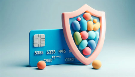 Credit card and shield with easter eggs. 3d illustration.の写真素材