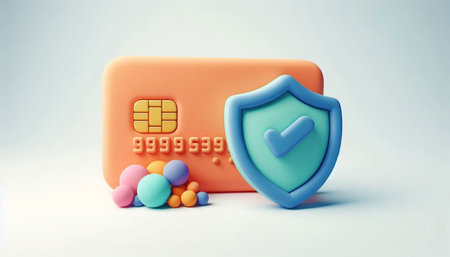 Credit card with shield and pills on white background. 3d illustration